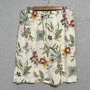 Hot Cotton Skirt Womens Large White Linen Floral Butterfly Print Made USA Boho